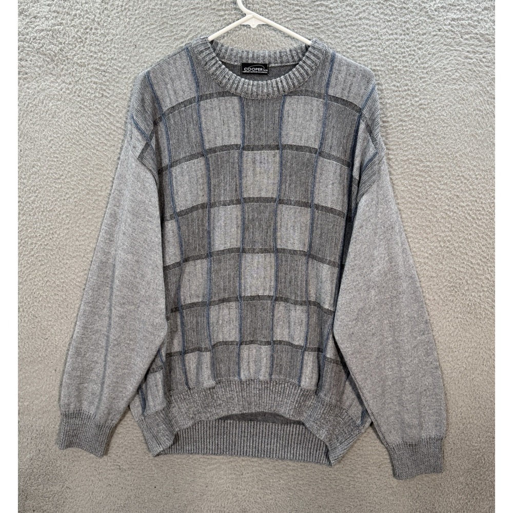 Vintage‎ Cooper Sweater Adult XL Gray Geometric Wool Blend Grandpa Old Money Y2K